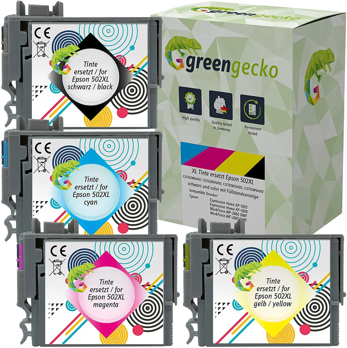 XL Tinten Sparset kompatibel zu green gecko 502XL schwarz, cyan, magenta, gelb  (4 Stück)