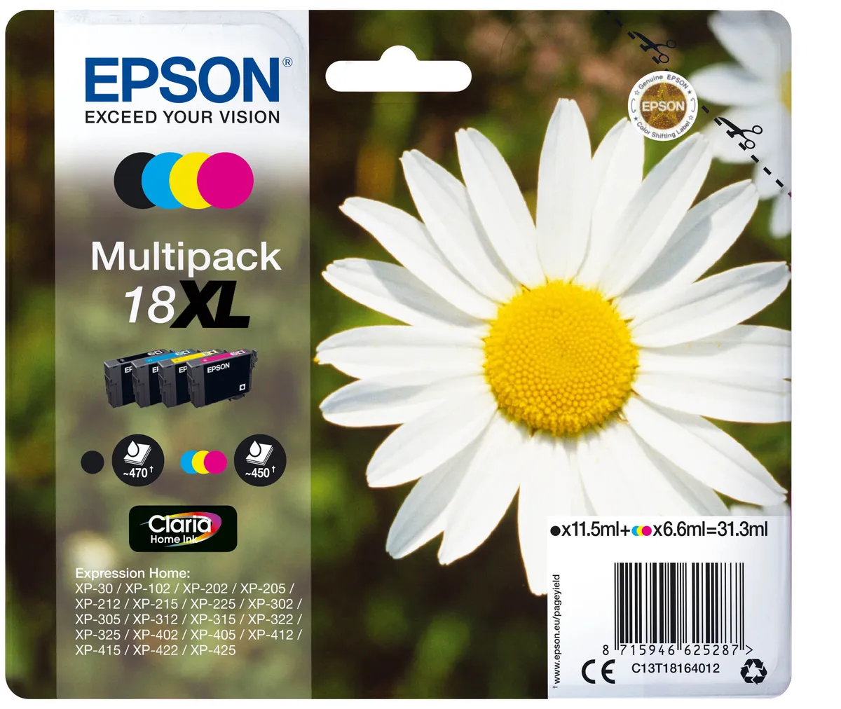 Epson 18XL / T1816 / C13T18164012 / C13T18164022 Tinten Sparset schwarz, cyan, magenta, gelb (4 Stück)