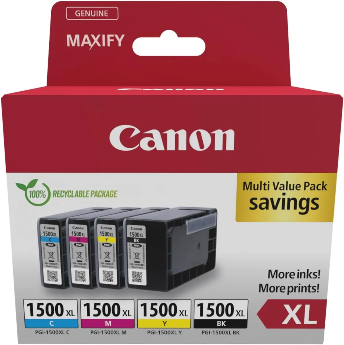 Canon PGI-1500XL / 9182B010 Tinten Sparset schwarz, cyan, magenta, gelb (4 Stück)