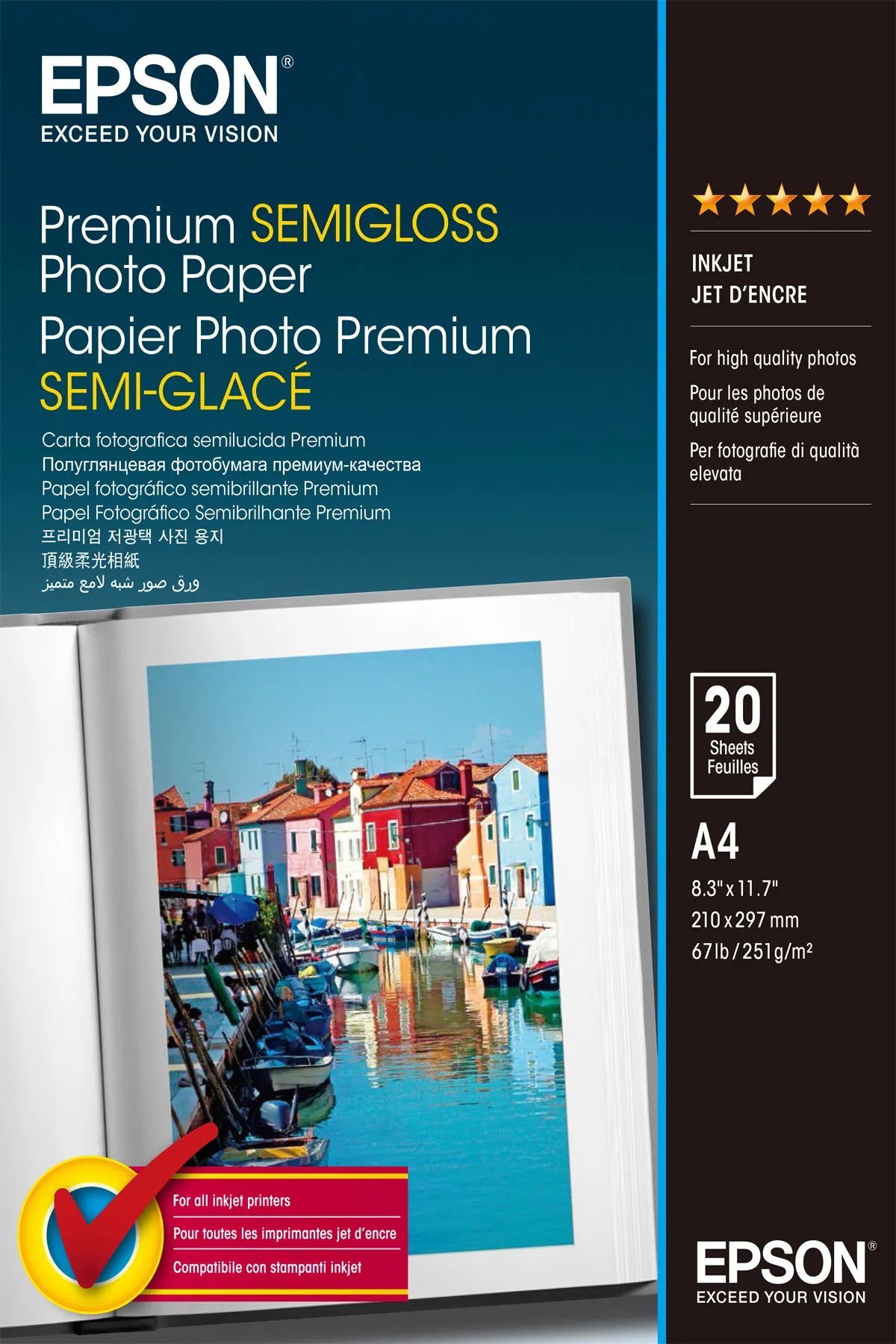 Epson Premium SEMIGLOSS / C13S041332 Fotopapier weiß (21 x 29,7cm (DIN A4), 20 Blatt, 251 g/m²)