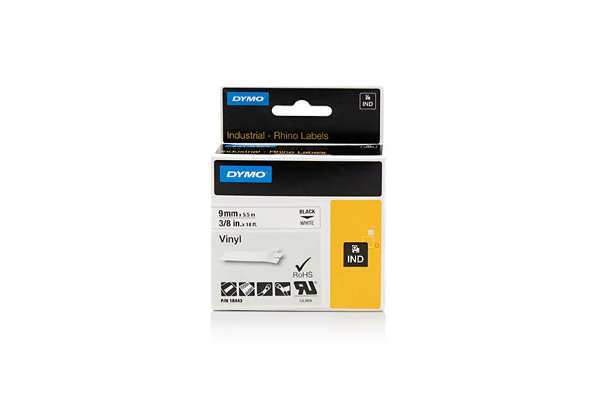 Dymo S0718580 / 18443 Etiketten schwarz auf weiß (9mm x 5,5m)