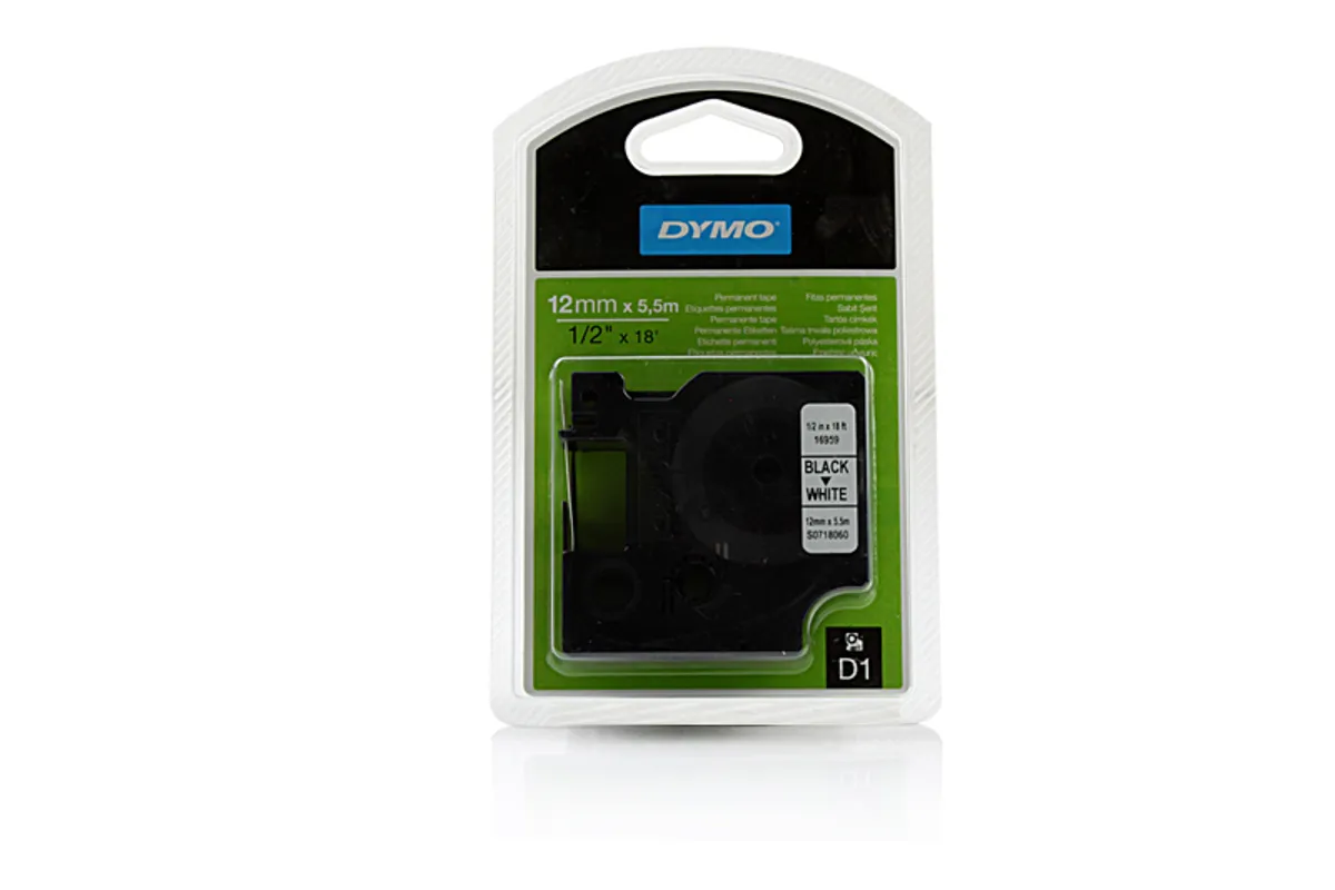 Dymo S0718060 / 16959 Etiketten schwarz auf weiß (12mm x 5,5m)