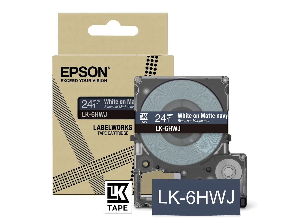 Epson LK-6HWJ / C53S672086 Schriftband weiß auf matt navyblau (24mm x 8m)
