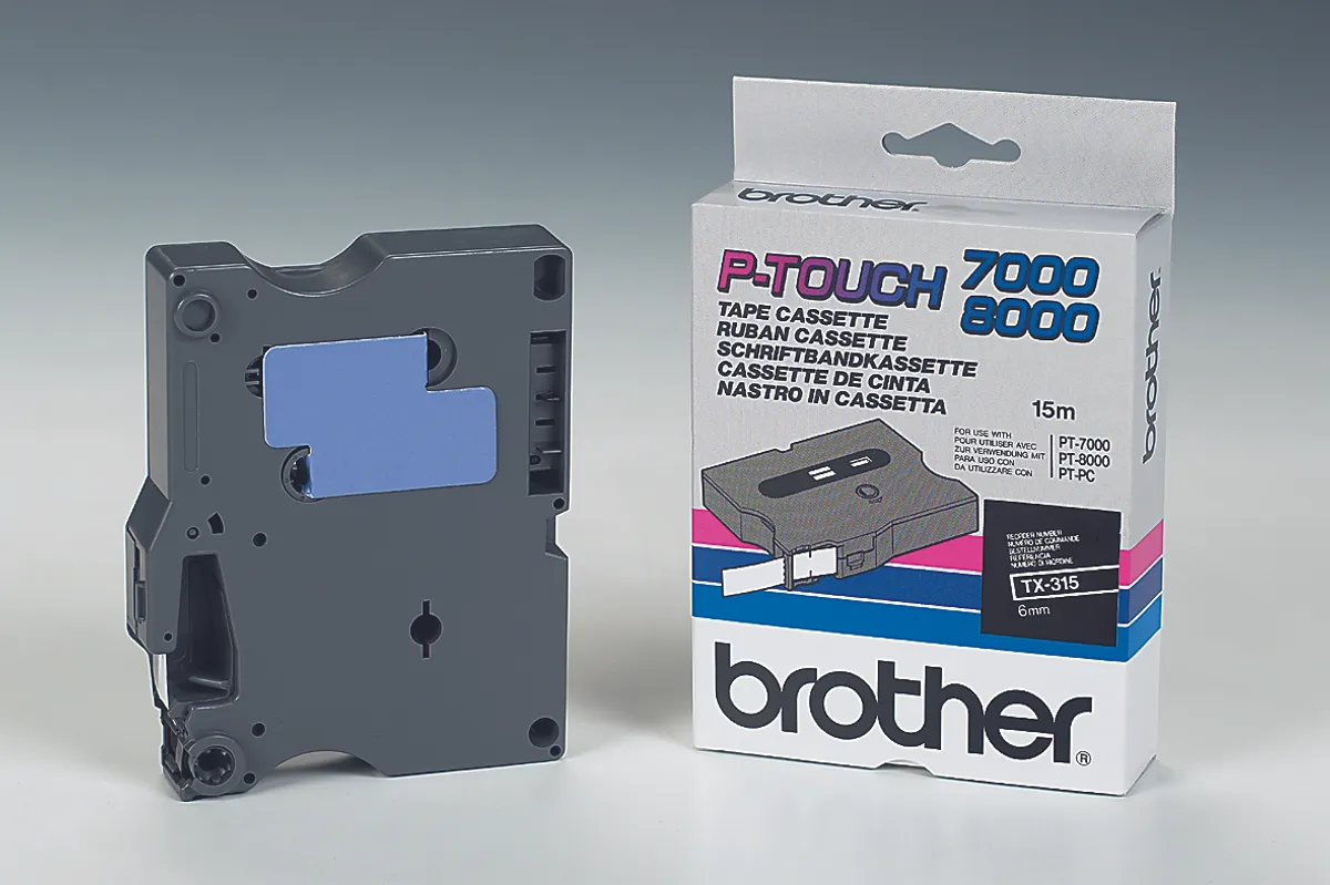 Brother TX-315 Schriftband weiß auf schwarz (6mm x 15m)