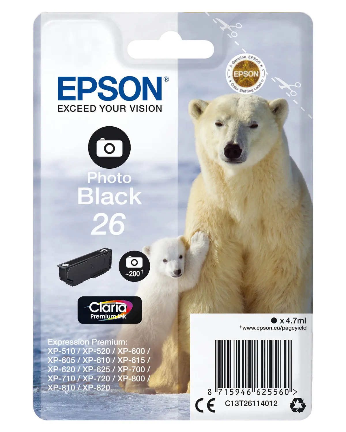 Epson 26 / T2611 / C13T26114012 / C13T26114022 Tinte photo schwarz