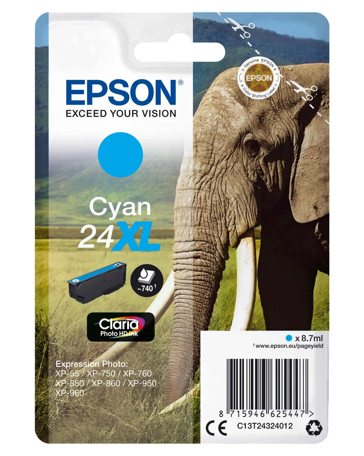 Epson 24XL / T2432 / C13T24324012 / C13T24324022 Tinte cyan