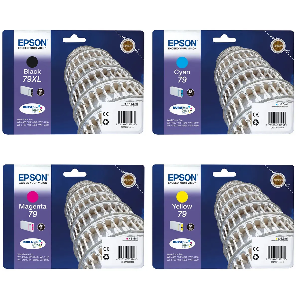 Epson 79XL & 79 / T7901 / T7912 / T7913 / T7914 Tinten Sparset schwarz, cyan, magenta, gelb (4 Stück)