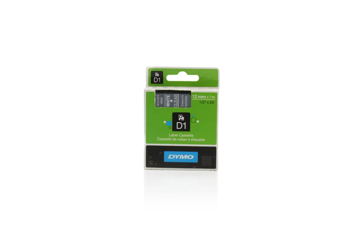 Dymo S0720600 / 45020 Etiketten weiß auf transparent (12mm x 7m)