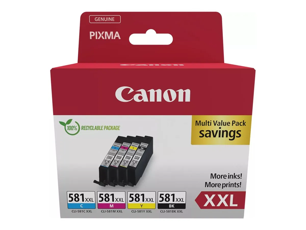 Canon CLI-581XXL / 1998C007 / 1998C006 Tinten Sparset schwarz, cyan, magenta, gelb (4 Stück)