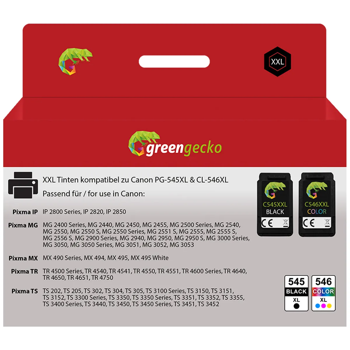 XL Tinten Sparset kompatibel zu Canon PG-545XL & CL-546XL / 8287B005 schwarz, color (2 Stück)