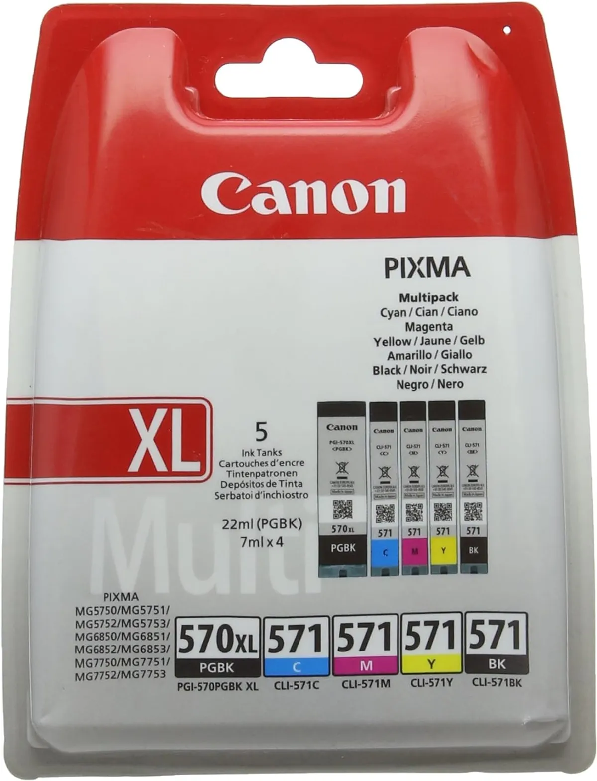 Canon PGI-570XL & CLI-571 / 0318C009 Tinten Sparset schwarz, cyan, magenta, gelb, photo schwarz (5 Stück)