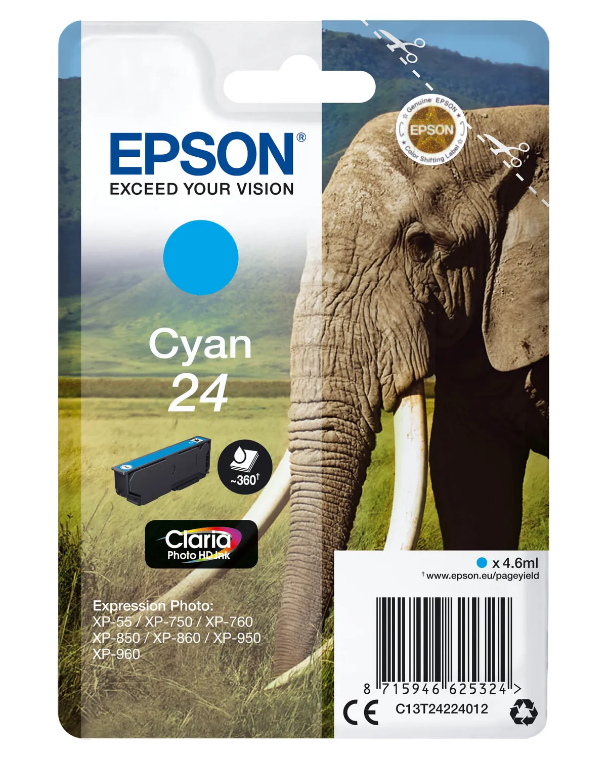 Epson 24 / T2422 / C13T24224012 / C13T24224022 Tinte cyan