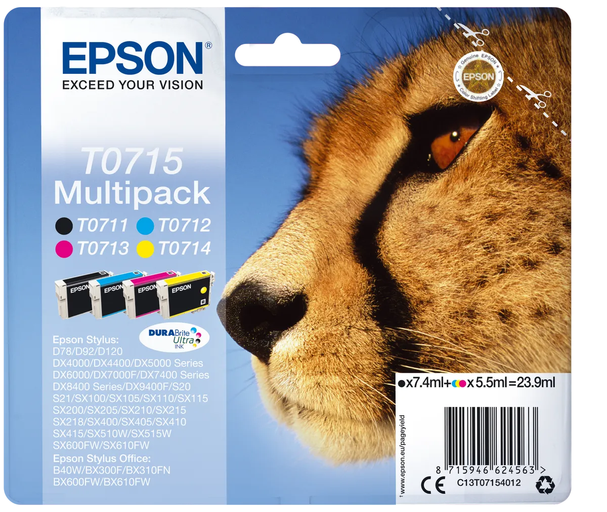 Epson T0715 / C13T07154012 / C13T07154022 / C13T07154511 Tinten Sparset schwarz, cyan, magenta, gelb (4 Stück)
