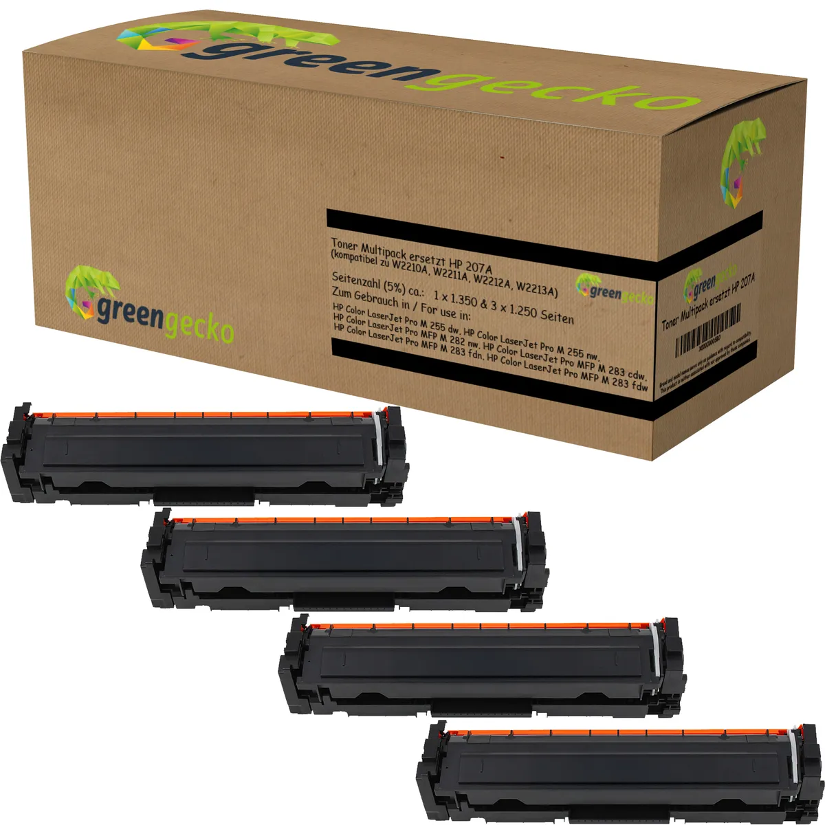 green gecko Toner Sparset kompatibel zu HP 207A / W2210A / W2211A / W2212A / W2213A schwarz, cyan, magenta, gelb (4 Stück)
