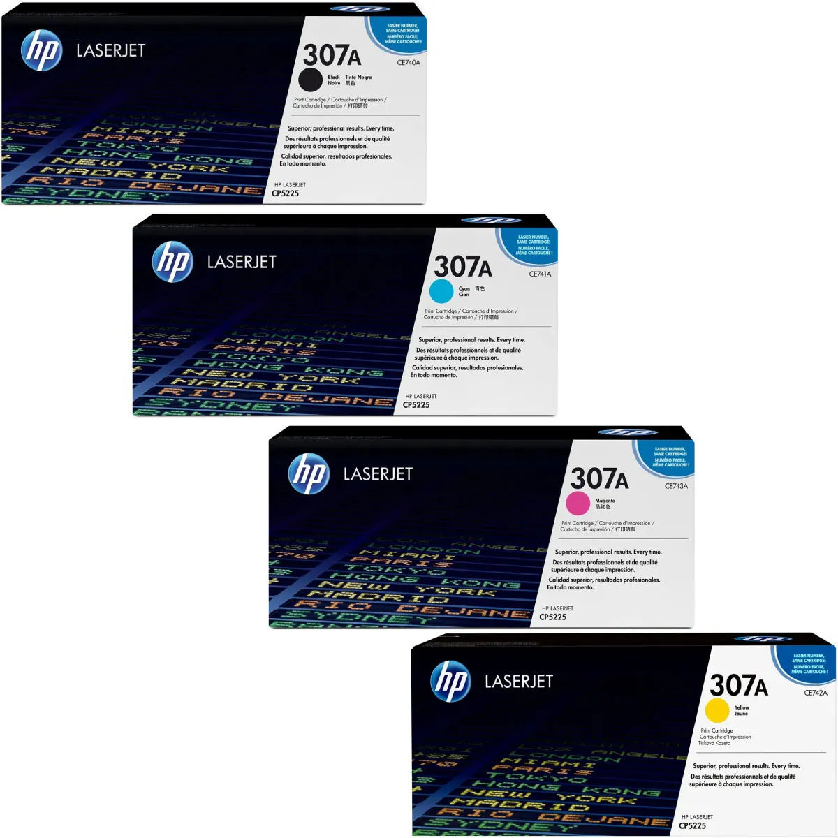HP 307A / CE740A / CE741A / CE742A / CE743A Toner Sparset schwarz, cyan, magenta, gelb (4 Stück)