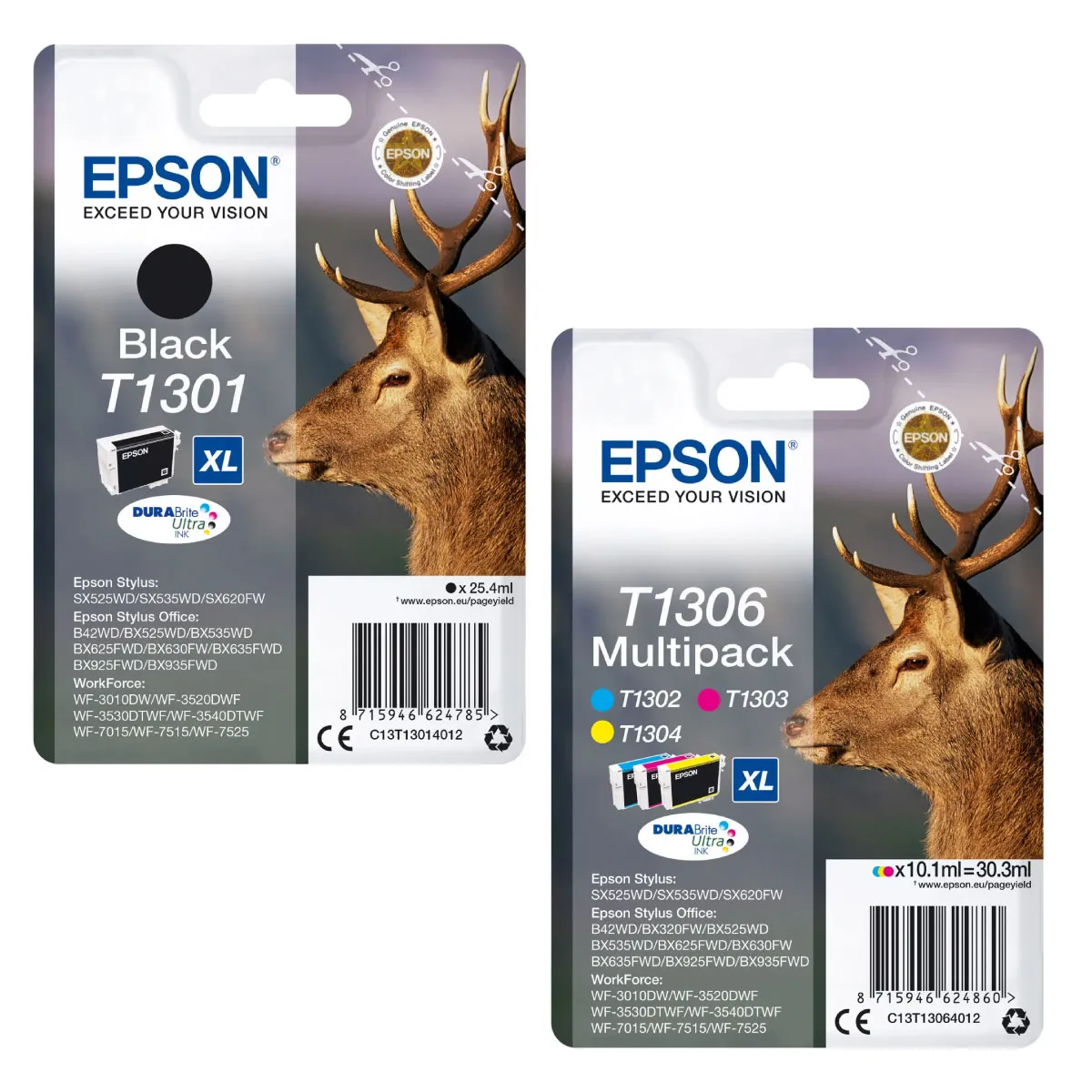 Epson T1301 & T1306 Tinten Sparset schwarz, cyan, magenta, gelb (4 Stück)