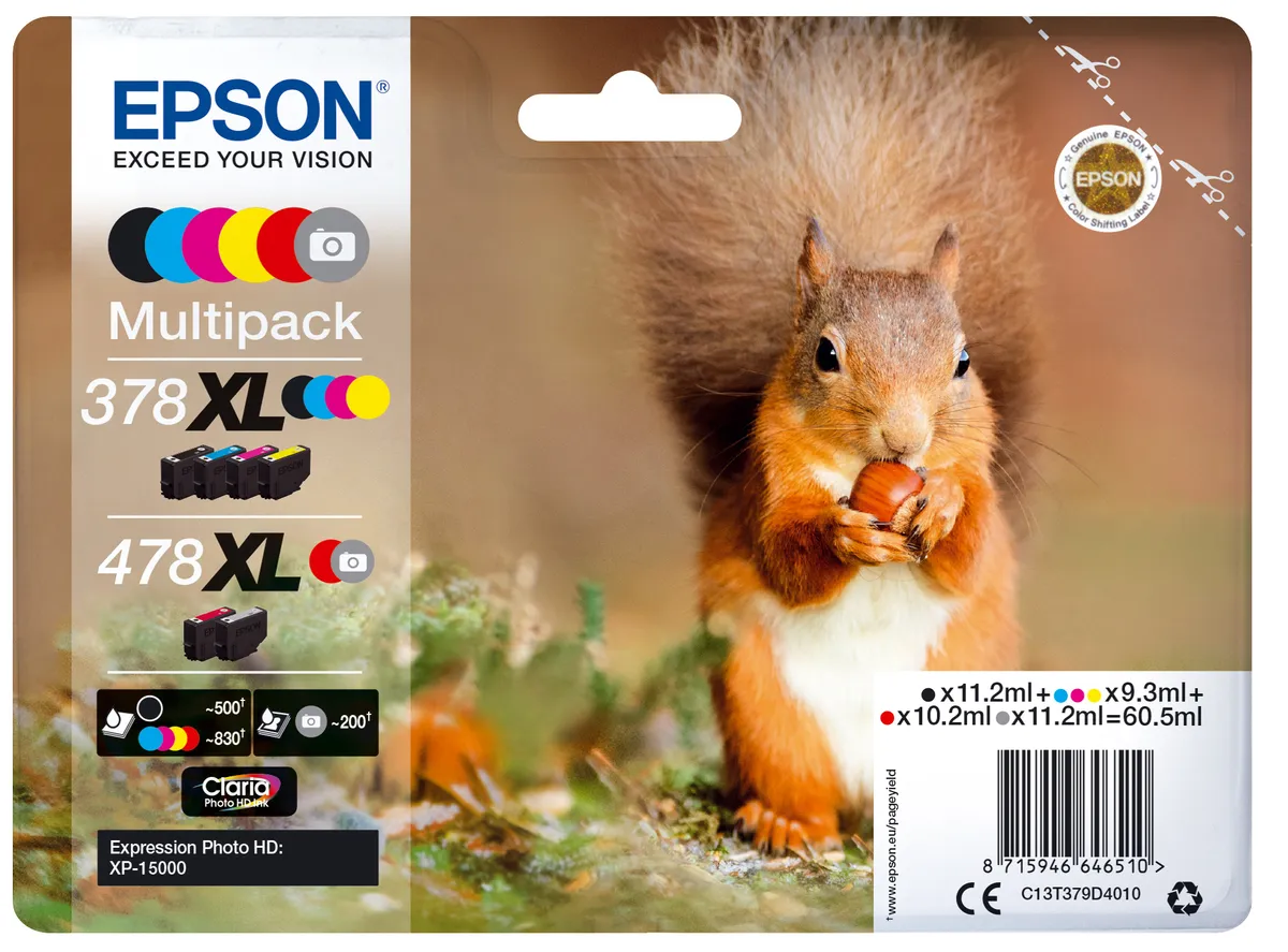 Epson 378XL/478XL / T379D / C13T379D4010 / C13T379D4020 Tinten Sparset schwarz, cyan, magenta, gelb, rot, grau (6 Stück)