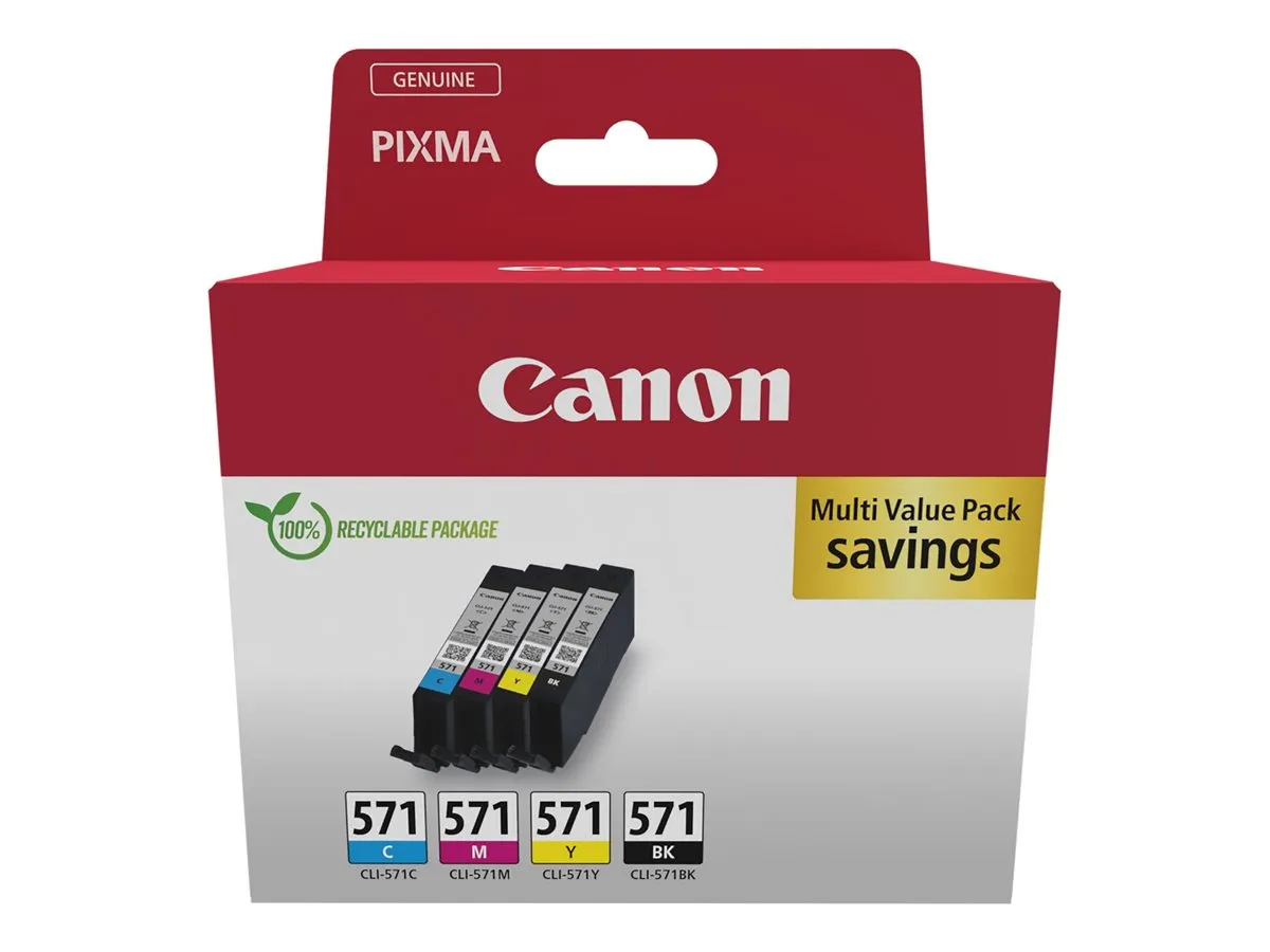 Canon CLI-571 / 0386C008 / 0386C009 Tinten Sparset schwarz, cyan, magenta, gelb (4 Stück)