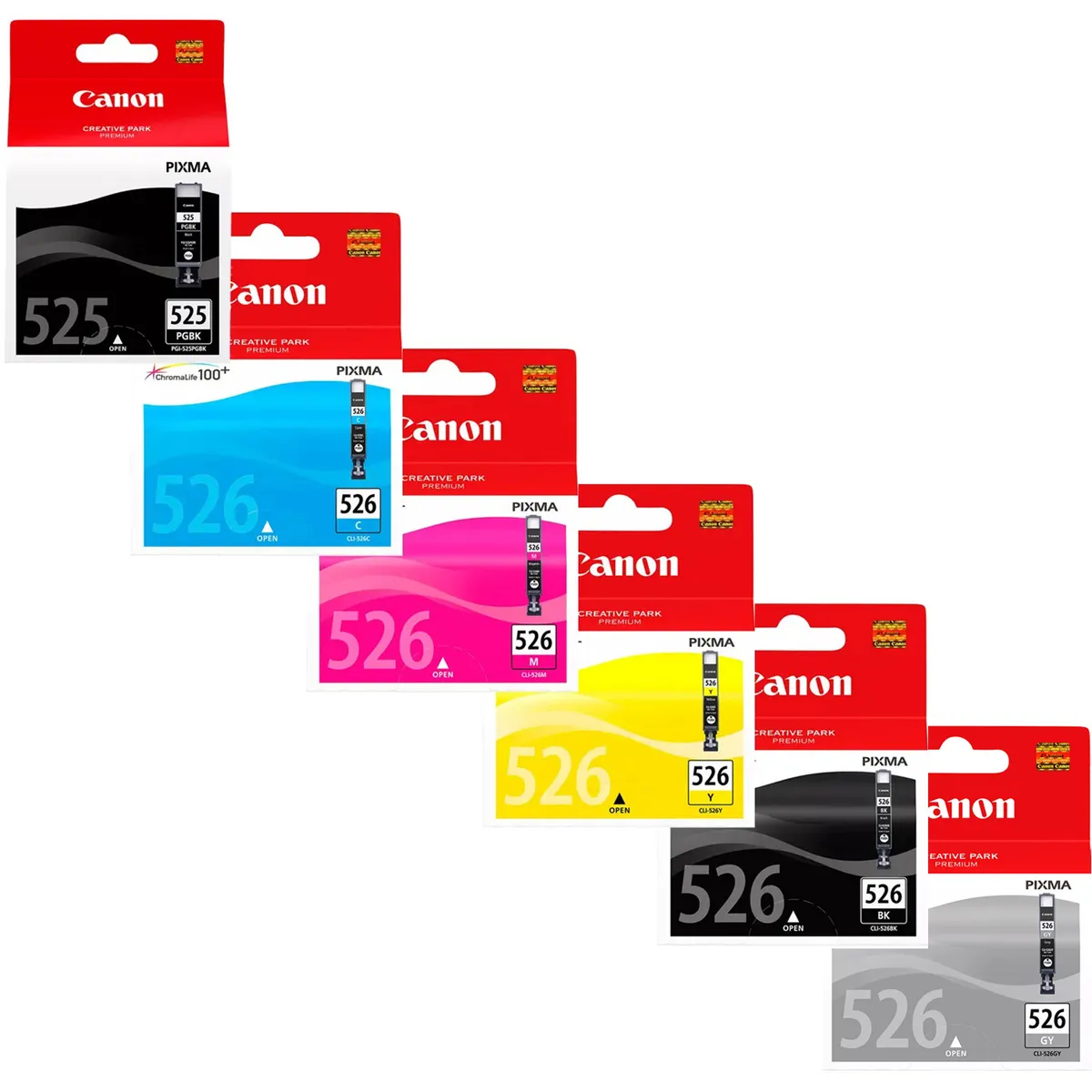 Canon PGI525 & CLI-526 Tinten Sparset schwarz, cyan, magenta, gelb, photo schwarz, grau (6 Stück)