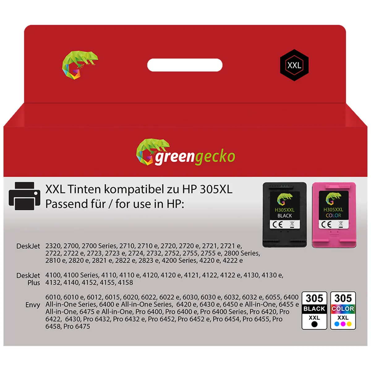 XXL Tinten Sparset kompatibel zu HP 305XL / 3YM62AE & 3YM63AE schwarz, color  (2 Stück)
