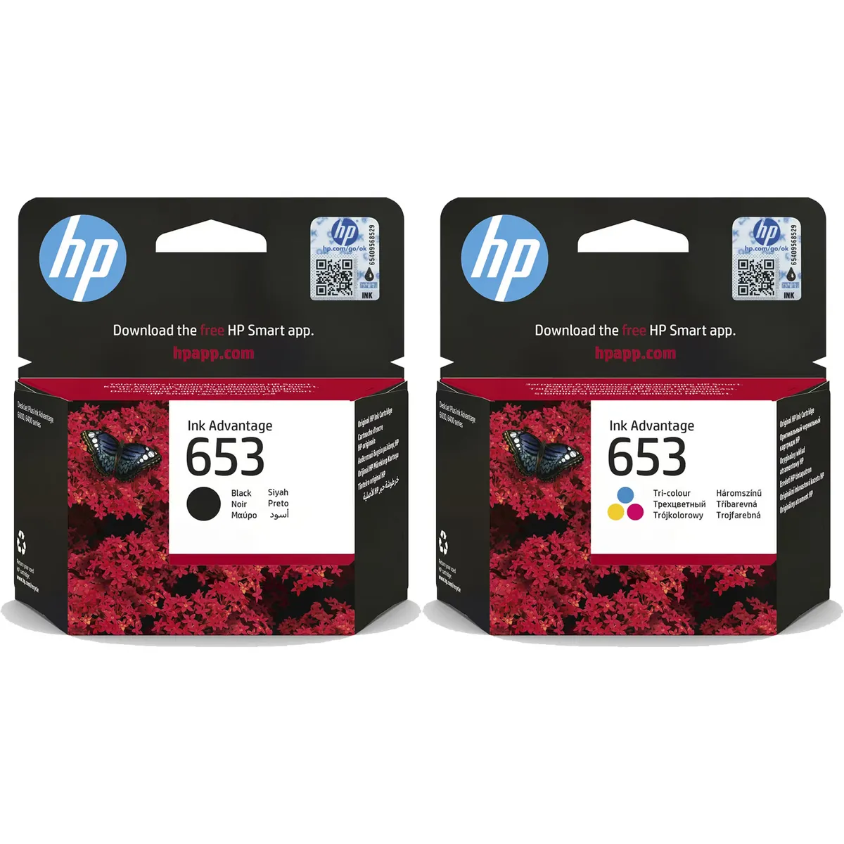 HP 653 / 3YM75AE & 3YM74AE Tinten Sparset schwarz, color (2 Stück)