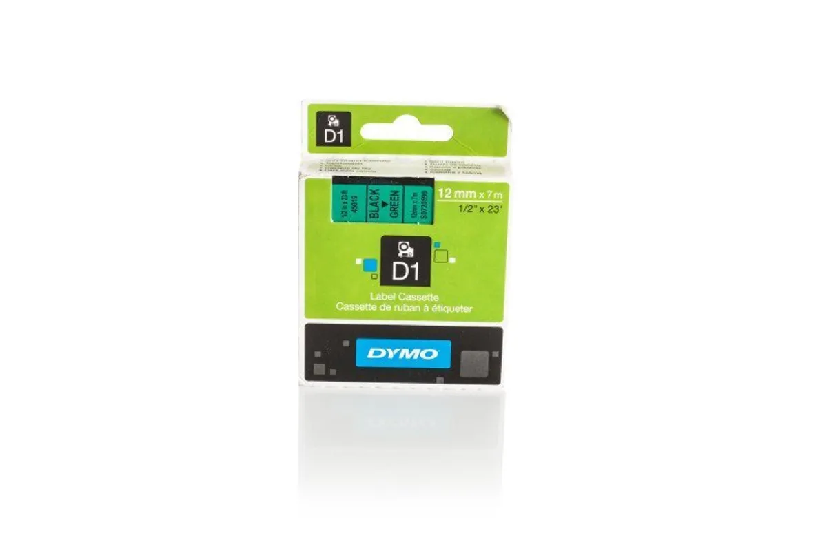 Dymo S0720590 / 45019 Etiketten schwarz auf grün (12mm x 7m)