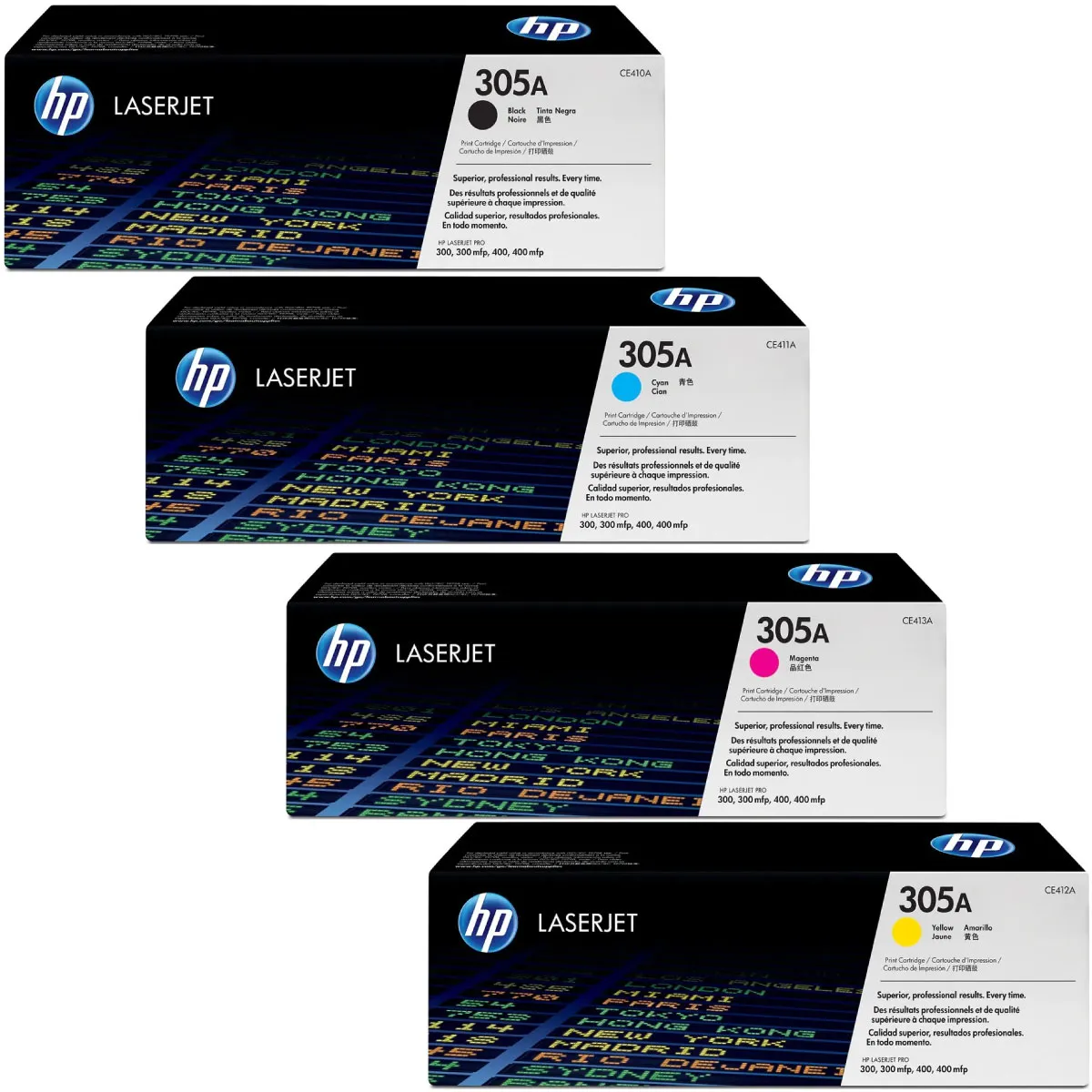 HP 305A / CE410A / CE411A / CE412A / CE413A Toner Sparset schwarz, cyan, magenta, gelb (4 Stück)