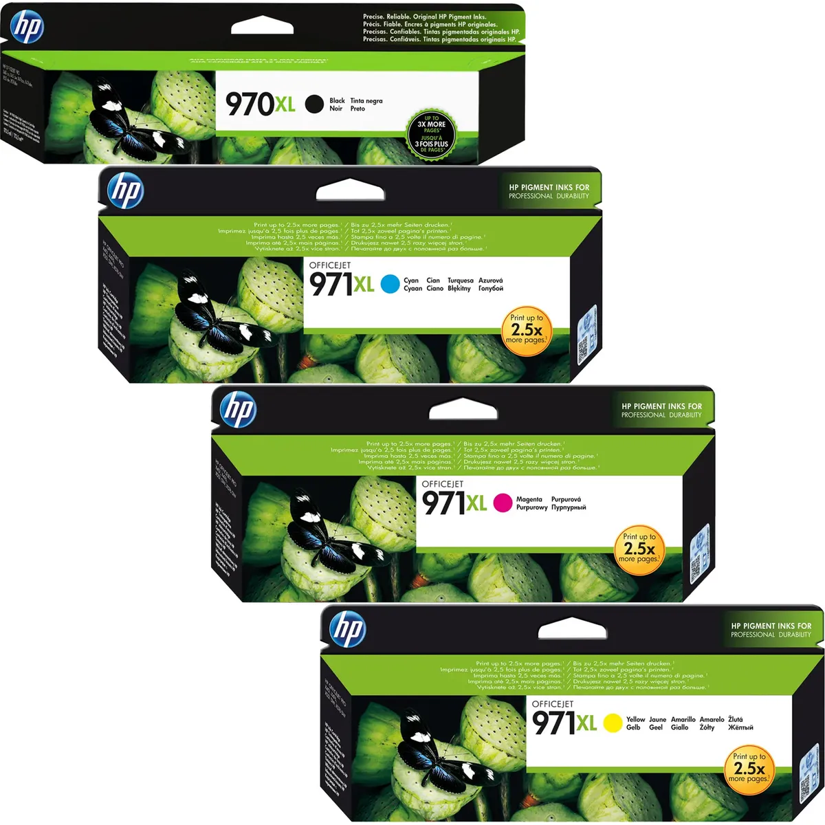 HP 970XL & 971XL Tinten Sparset schwarz, cyan, magenta, gelb (4 Stück)
