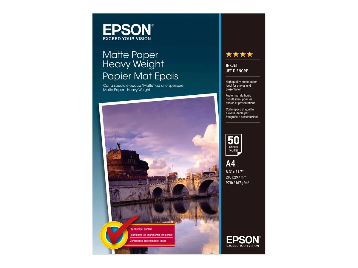 Epson Matte Paper Heavy Weight / C13S041256 Fotopapier weiß (21 x 29,7cm (DIN A4), 50 Blatt, 167 g/m²)