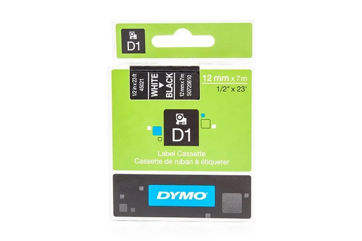 Dymo S0720610 / 45021 Etiketten weiß auf schwarz (12mm x 7m)