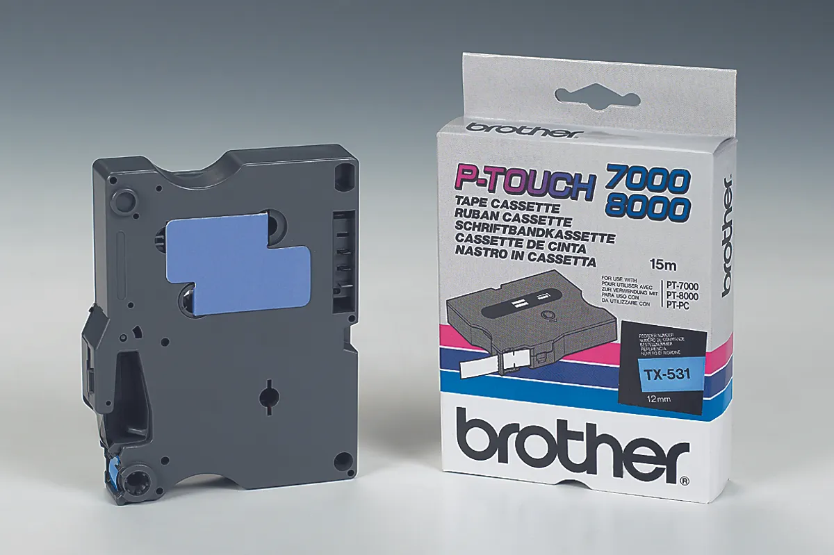 Brother TX-531 Schriftband schwarz auf blau (12mm x 15m)
