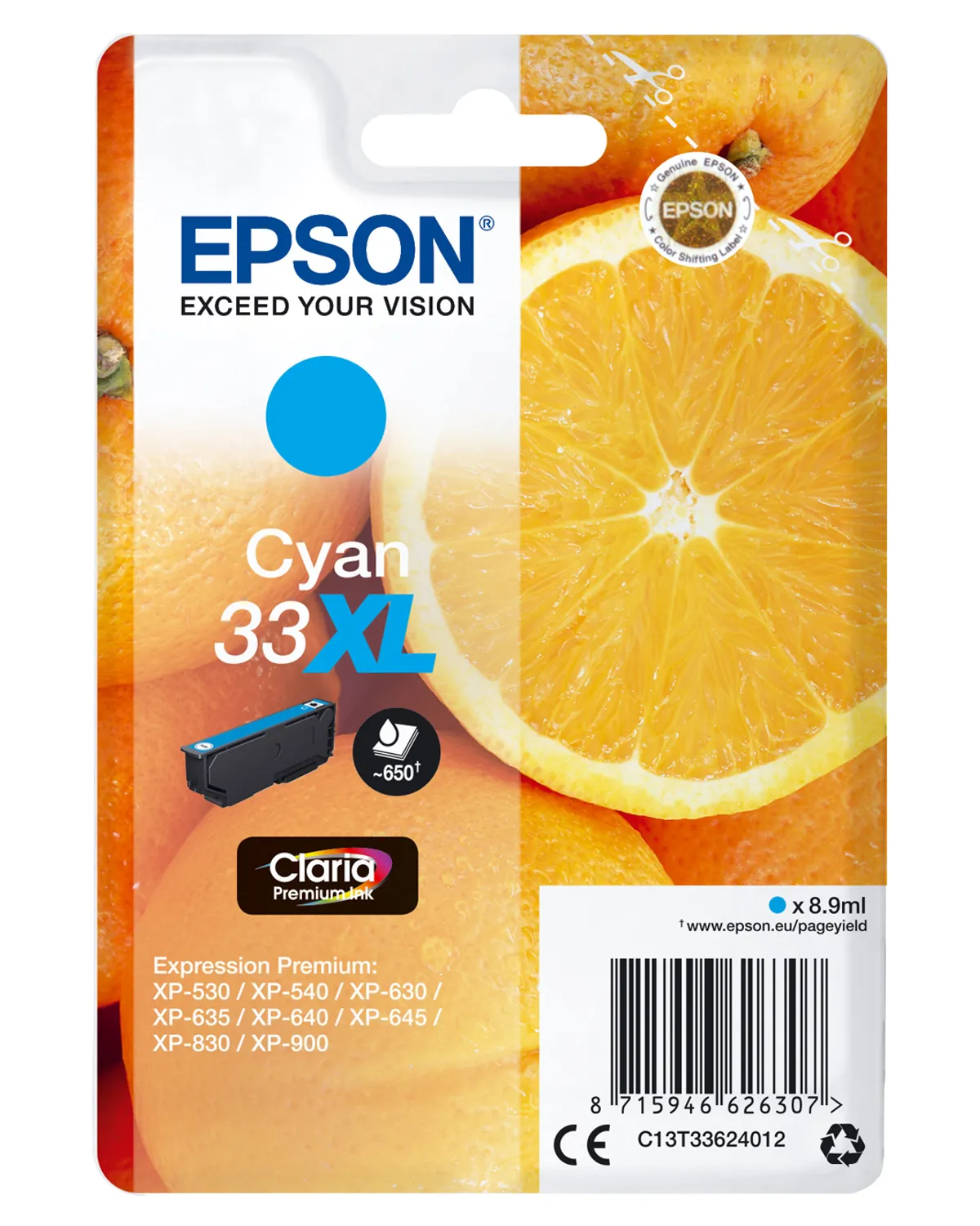 Epson 33XL / T3362 / C13T33624012 / C13T33624022 Tinte cyan