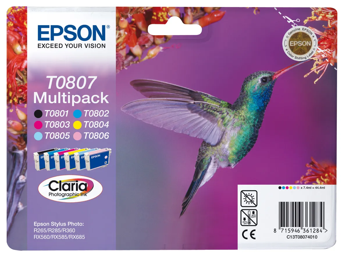 Epson T0807 / C13T08074011 / C13T08074021 / C13T08074510 Tinten Sparset schwarz, cyan, magenta, gelb, photo cyan, photo magenta (6 Stück)