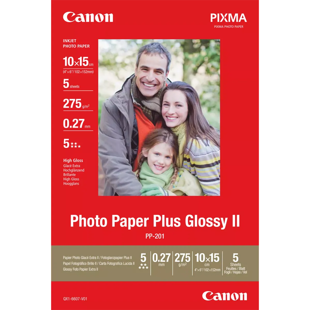 Canon PP-201 / 2311B053 / Plus Glossy II Fotopapier weiß (10,2 x 15,2cm, 4''x 6'', 5 Blatt, 275 g/m²)