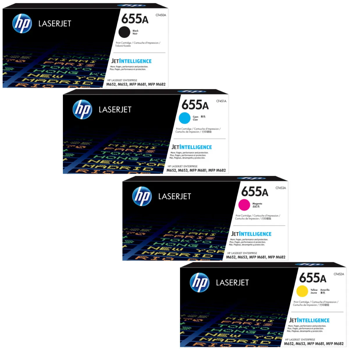 HP 655A / CF450A / CF451A / CF452A / CF453A Toner Sparset schwarz, cyan, magenta, gelb (4 Stück)