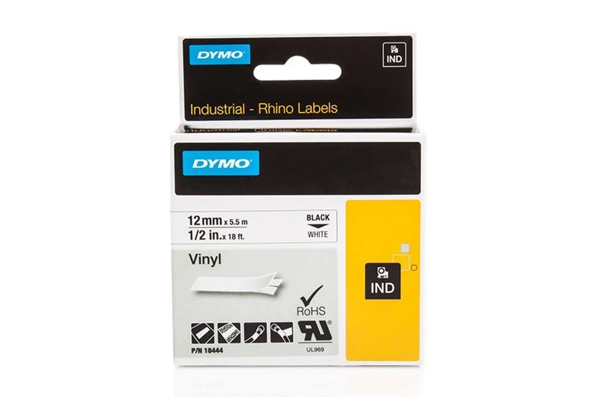 Dymo S0718600 / 18444 Etiketten schwarz auf weiß (12mm x 5,5m)