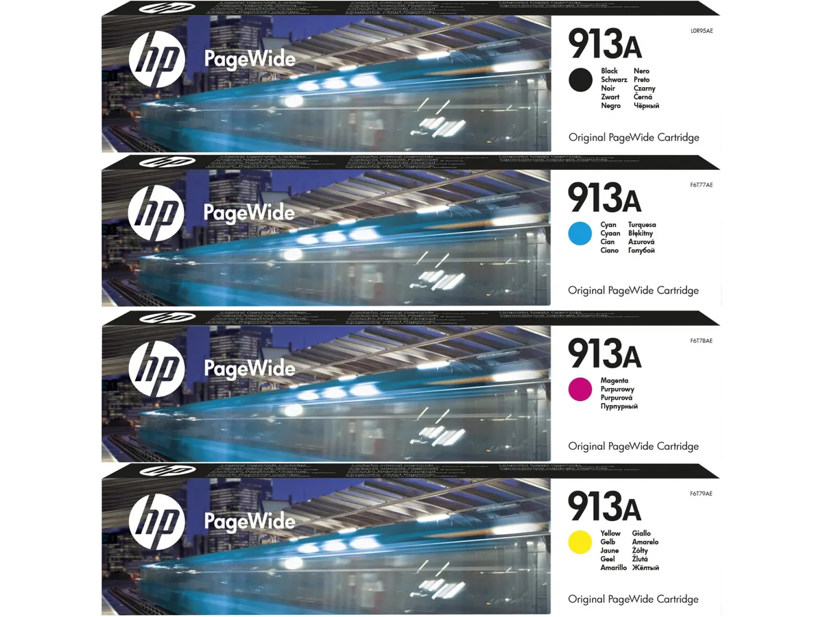 HP 913A / L0R95AE / F6T77AE / F6T78AE / F6T79AE Tinten Sparset schwarz, cyan, magenta, gelb (4 Stück)