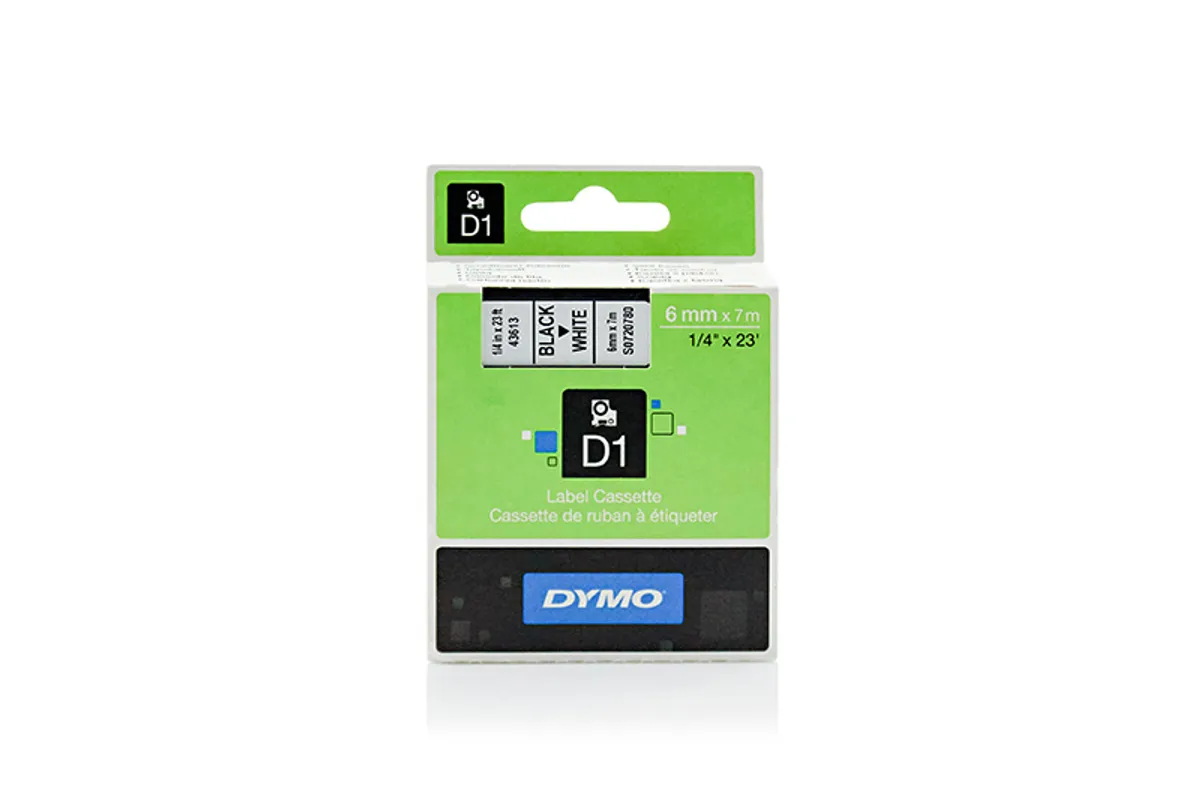 Dymo S0720780 / 43613 Etiketten schwarz auf weiß (6mm x 7m)
