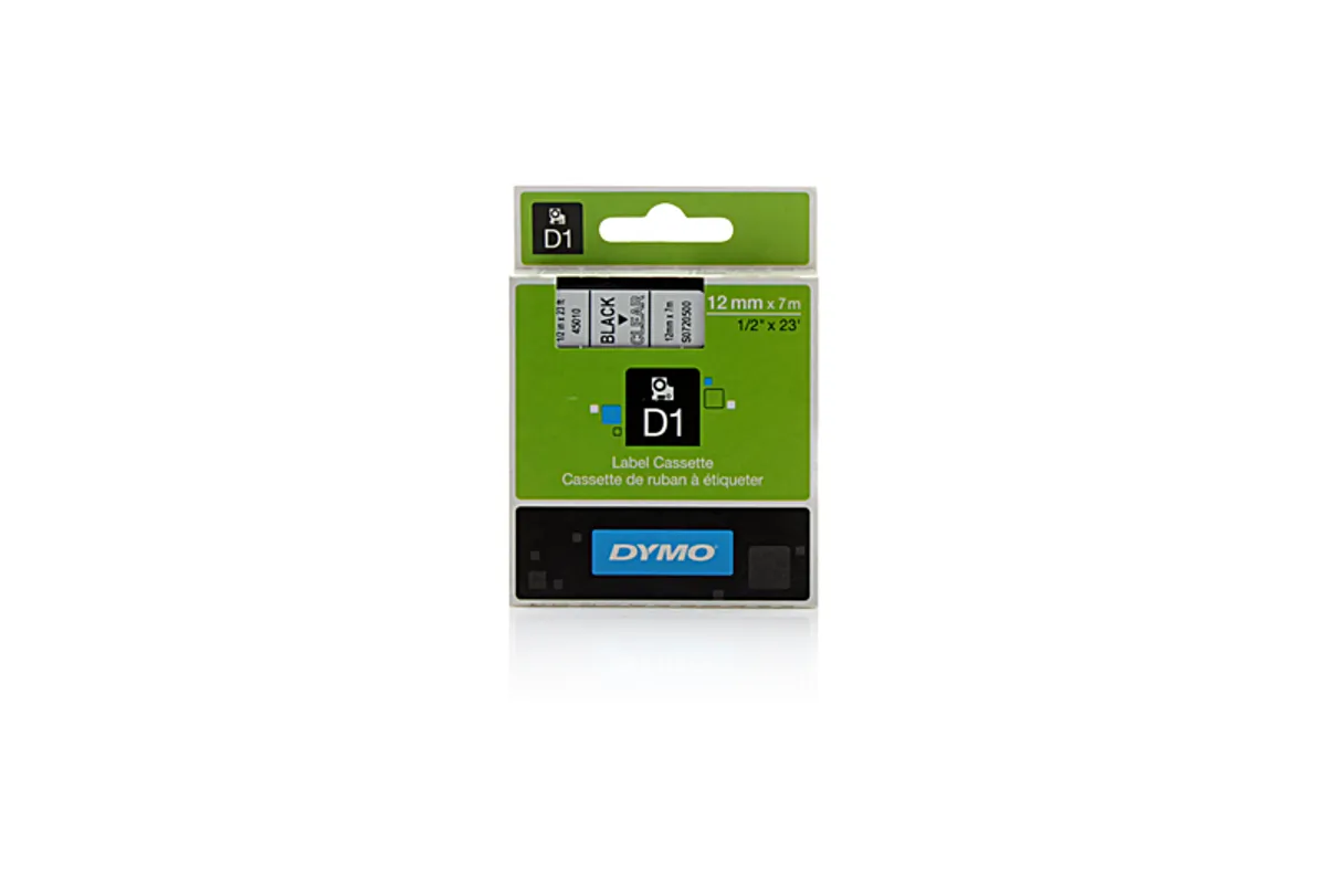 Dymo S0720500 / 45010 Etiketten schwarz auf transparent (12mm x 7m)