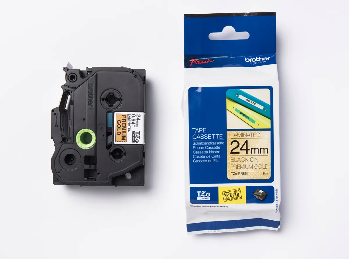 Brother TZE-PR851 Schriftband schwarz auf glitzergold (24mm x 8m)