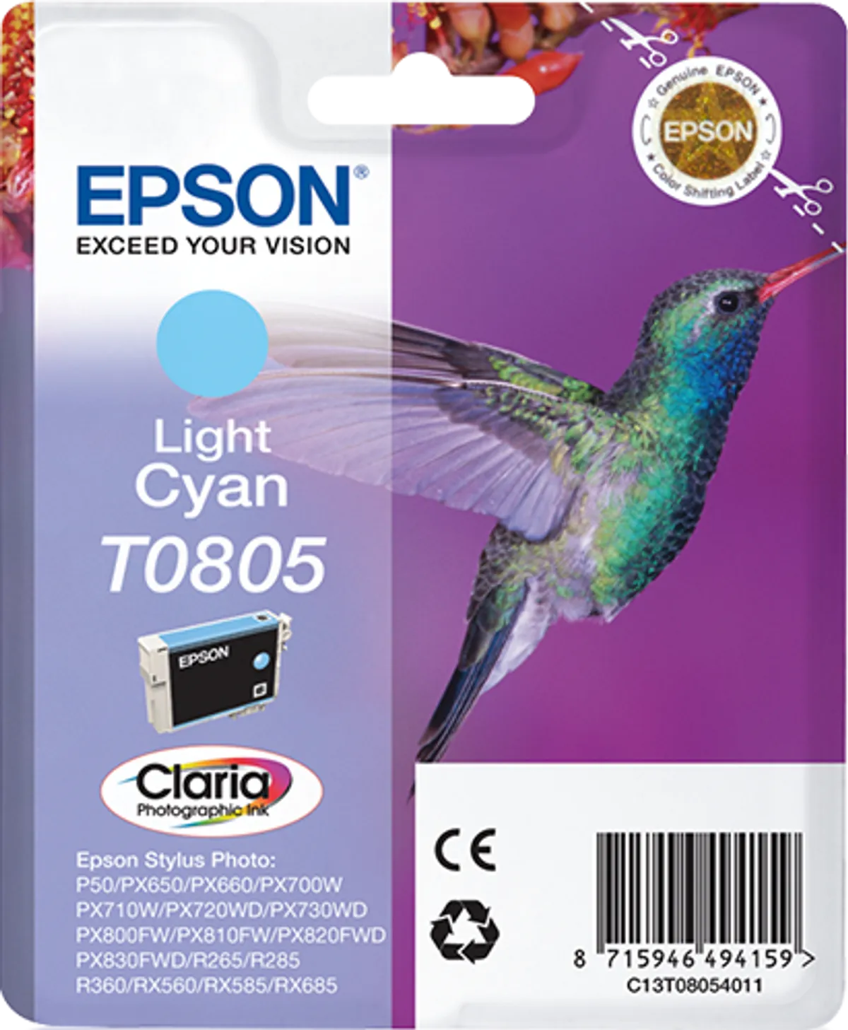 Epson T0805 / C13T08054011 / C13T08054021 Tinte photo cyan