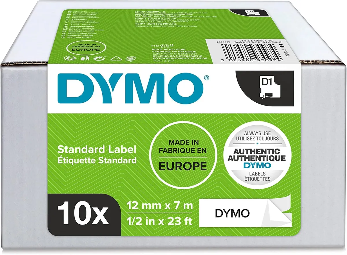 Dymo 2093097 / 45013 Etiketten Sparset schwarz auf weiß (10 Stück) (12mm x 7m)