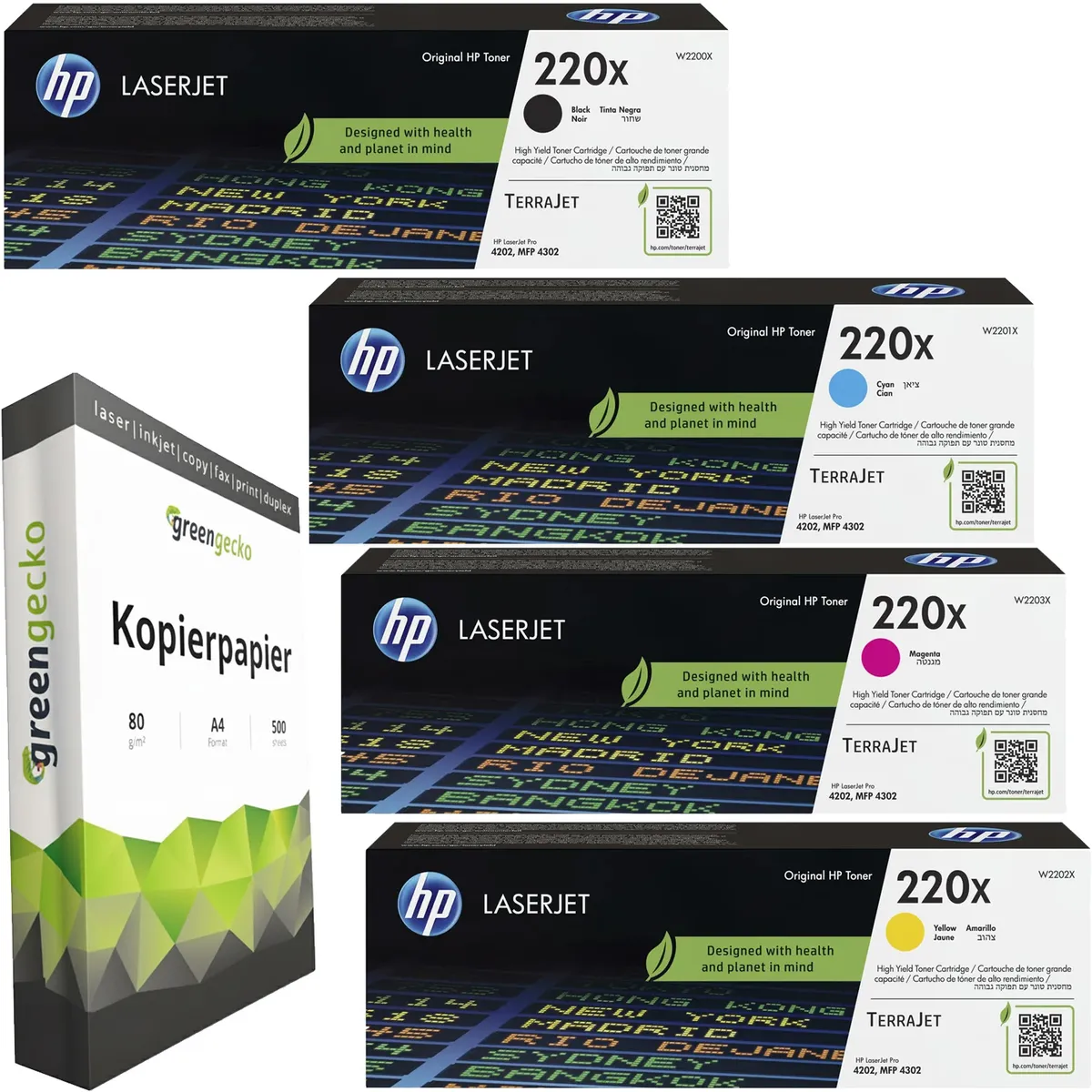 green gecko 220X / W2200X / W2201X / W2202X / W2203X Toner  schwarz, cyan, magenta, gelb (4 Stück)