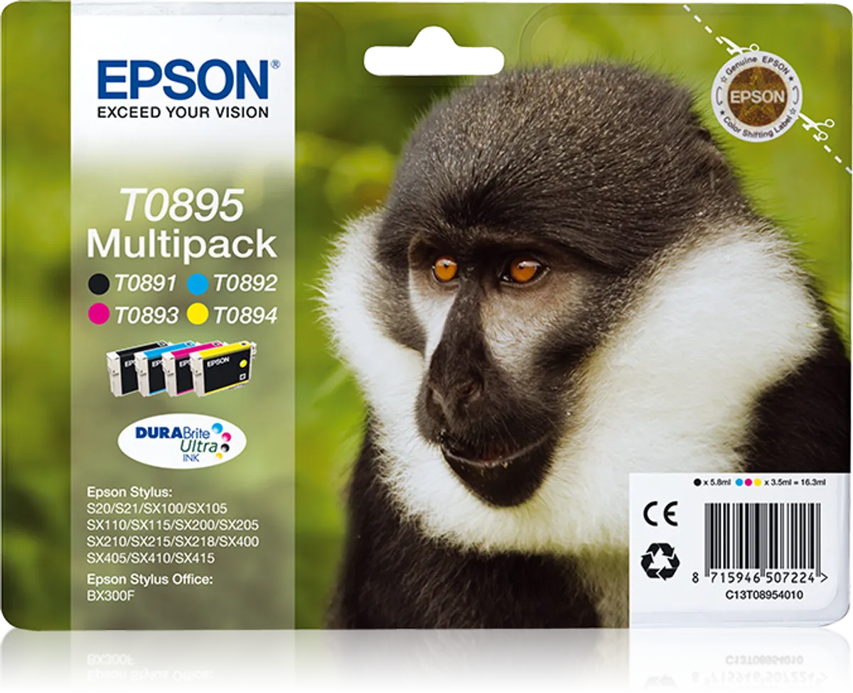 Epson T0895 / C13T08954011 / C13T08954020 Tinten Sparset schwarz, cyan, magenta, gelb (4 Stück)