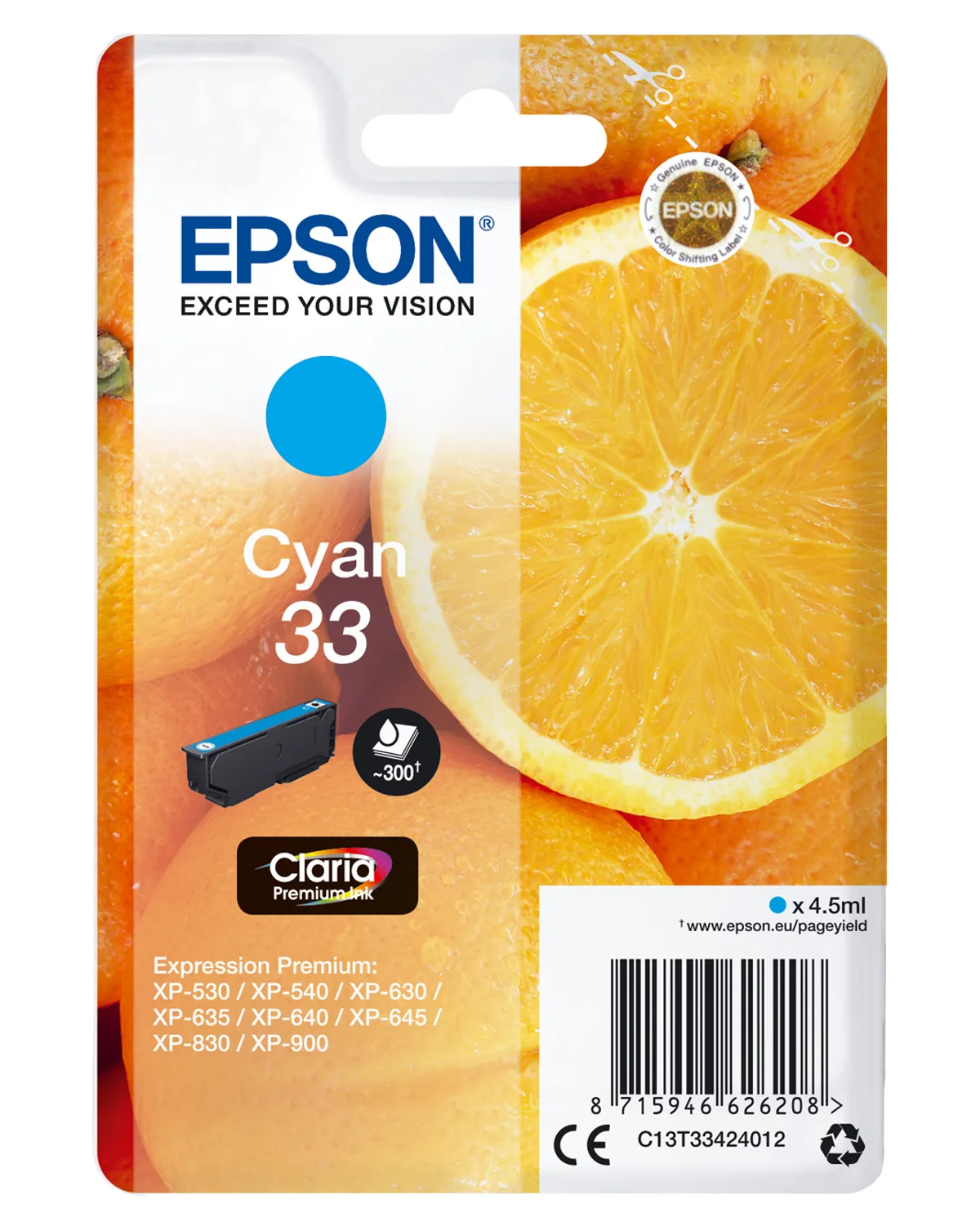 Epson 33 / T3342 / C13T33424012 / C13T33424022 Tinte cyan