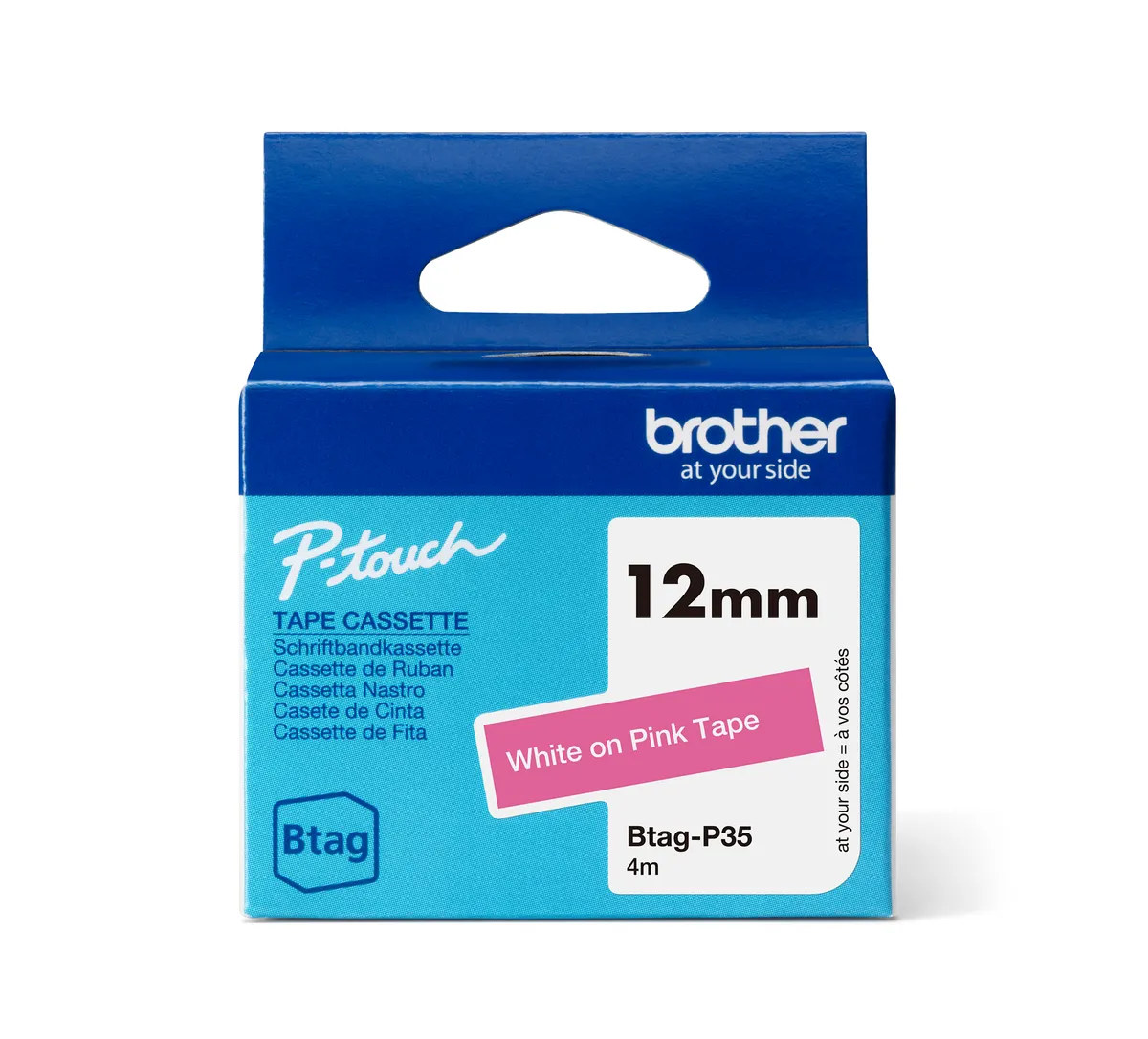 Brother Btag-P35 Schriftband weiß auf pink (12mm x 4m)