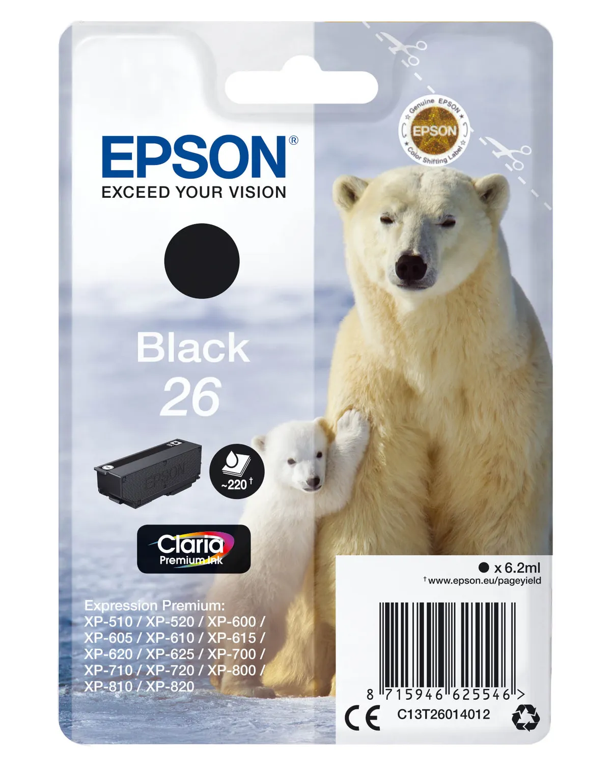 Epson 26 / T2601 / C13T26014012 / C13T26014022 Tinte schwarz