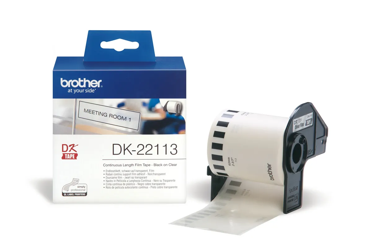 Brother DK-22113 Etiketten schwarz auf transparent (62mm x 15,24m)