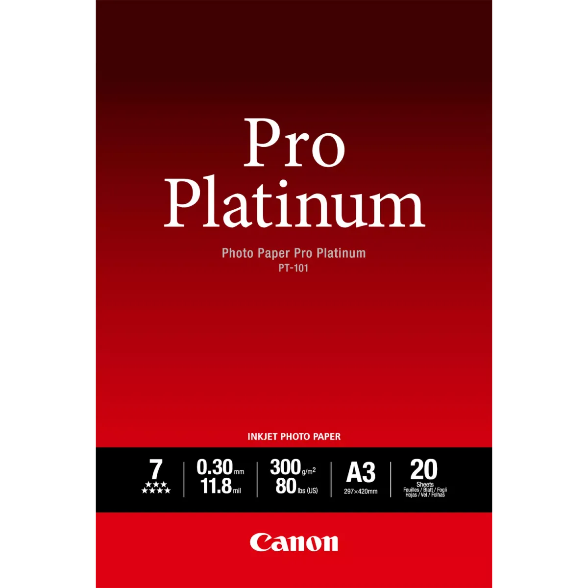 Canon PT-101 / 2768B017 / Pro Platinum Fotopapier weiß (29,7 x 42cm (DIN A3), 20 Blatt, 300 g/m²)