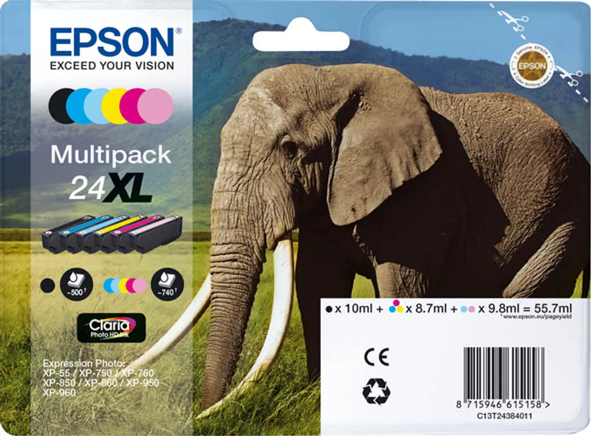Epson 24XL / T2438 / C13T24384011 / C13T24384021 / C13T24384510 Tinten Sparset schwarz, cyan, magenta, gelb, photo cyan, photo magenta (6 Stück)